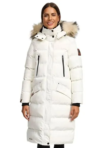 MARIKOO Damen Winterjacke B890 - warmer Parka mit abnehmbarer Kapuze - Funktionsjacken für Damen, wasserabweisend und stylish, mit abnehmbarem Kunstfellkragen und optimaler Passform für besten Tragekomfort.