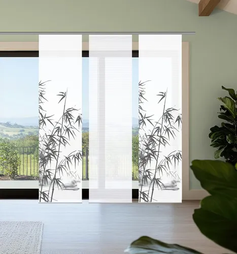 HOME in green Schiebegardine RUFUS (3 St) – Bambusoptik, halbtransparent, recycelt - Schiebevorhang RUFUS – Modern und flexibel! Verleihen Sie Ihrem Raum mit dem stilvollen Bambus-Motiv eine harmonische Note. Ideal als Raumteiler oder für Wohnräume, sorgt er für eine angenehme Atmosphäre und lässt sich leicht anpassen.