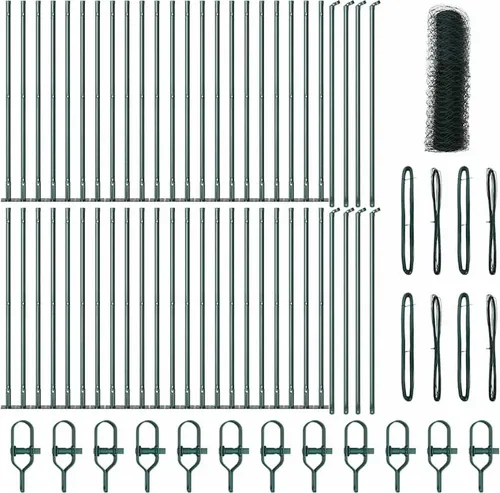 vidaXL Zaun mit Pfosten Grün 0,4 x 100 m - Gartenzäune aus PVC-beschichtetem Stahl, wetterfest und rostbeständig, ideal für Haustiere und zur Abgrenzung von Gartenbereichen.