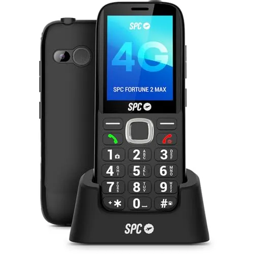 SPC Fortune 2 Max – 4G Seniorenhandy | Kratzfestes 2,4-Zoll-XL-Display, große Tasten | 104-dB-Klingelton, Ladestation | SOS-Taste, Ice-Profil, Fernkonfiguration | Akku mit bis zu 7 Tagen Laufzeit