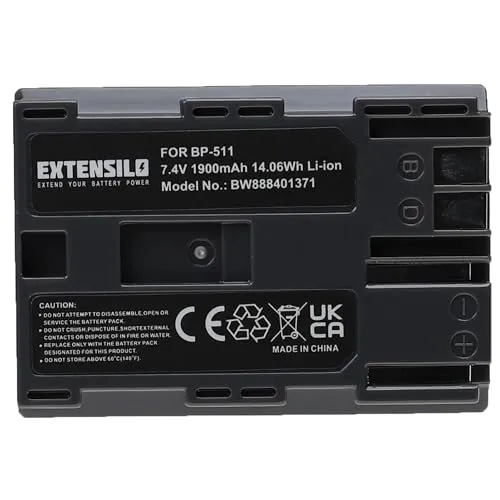 EXTENSILO Akku kompatibel mit Canon MV30, MV30i, MV300, MV300i, MV400, MV400i, MV410 Kamera (1900mAh, 7,4V, Li-Ion, Schwarz)