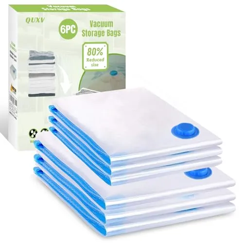 Vakuumbeutel 6 Stück 3 * 60x80cm + 3 * 40x60cm Aufbewahrungsbeutel Reise Vakuum Wiederverwendbar Kleiderbeutel für Kleidung Bettdecken Bettwäsche Kissen