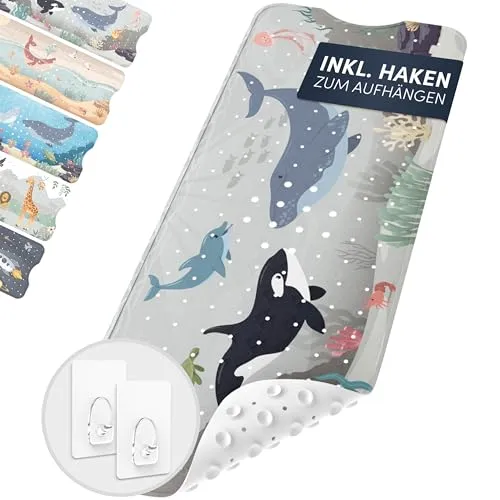 avakido® Badewannenmatte Kinder rutschfest - Inklusive 2 Haken zum Aufhängen - 100% BPA-Frei, Wanneneinlage, Antirutschmatte Badewanne - schimmelresistent & maschinenwaschbar
