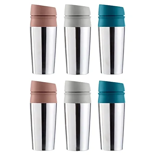 6er Set Thermobecher 450ml Isolierbecher Edelstahl Kaffeebecher Isolierflasche Kühlbecher 0,45l Thermosflasche