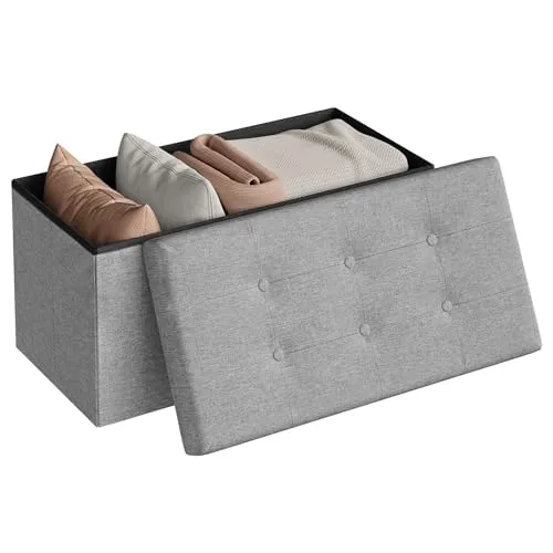 Faltbare Sitzbank mit Aufbewahrungsbox SH10hgr-1 - Moderne Sitzbank in Hellgrau aus Leinen und MDF, ideal für zusätzlichen Stauraum und vielseitig einsetzbar in jedem Raum.