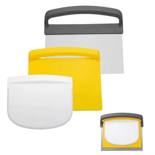 3-teiliges Teigschaber Set, Teigschaber Edelstahl/Teigkarte Kunststoff, 3-in-1 Teigschneider & Teigspachtel, Küchenschaber zum Brot backen Pizzazubehör Teig portionieren glätten schneiden in der Küche