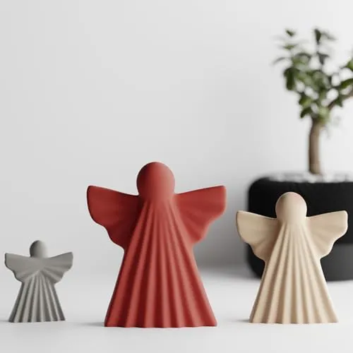 Shapes - Decorations Deko Engel 3er Set – Moderne Weihnachtsdekoration aus hochwertigem PLA – stilvolle Figuren für Fensterbank, Tisch & Regal handgefertigt in Deutschland (Grau/Braun/Rot)