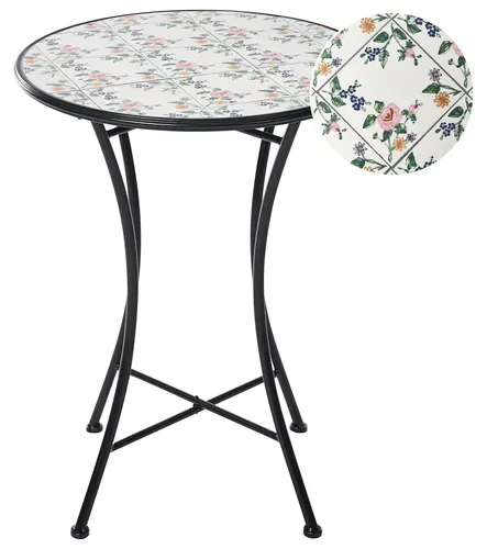 BELIANI Bistrotisch Schwarz Metall 60 cm Rund mit Mosaik Blumenmuster