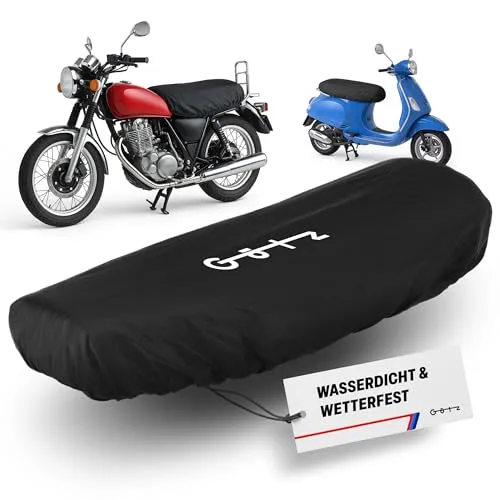 Götz Motorrad Sitzabdeckung [wasserdicht & wetterfest] - schwarzer Universal-Sitzbezug für Roller, Mofa, Moped & Co. - Sitzbank-Zubehör zum Wetter- & Regenschutz mit Gummizug [XS: 50x30x10 cm]