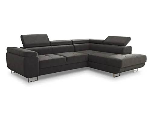 Ecksofa Caris mit Schlaffunktion und Kopfstützen - Sofa mit Schlaffunktion und Bettkasten (195x123 cm), hochelastischem Sitzkomfort und einstellbaren Kopfstützen. Ideal für flexible Wohnräume und Übernachtungen.