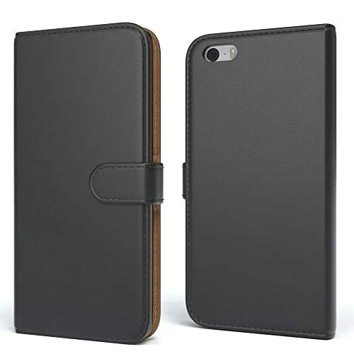 EAZY CASE Tasche kompatibel mit iPhone 5 / 5S / SE (2016) Schutzhülle mit Standfunktion Klapphülle im Bookstyle, Handytasche Handyhülle mit Magnetverschluss und Kartenfach, Kunstleder, Schwarz