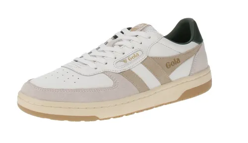 Gola Sneaker Hawk 2025 - Herren Sneaker in Weiß/Beige/Khakigrün, Größe 45 (US 12) - Sneaker für Herren, inspiriert vom Courtsport, aus Leder, Wildleder und Mesh für ein bequemes Laufgefühl und 80er-Jahre-Old-School-Flair.