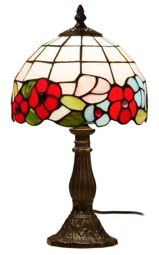 goldentiffany Tiffany-Stil Lampe|Tischlampe Buntglas 'Blüten' ca. 21x35cm