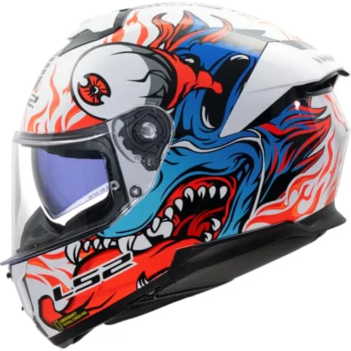 LS2 FF808 Stream II Inferno Integralhelm - Weiß/Rot/Blau - M - Motorradhelm mit elegantem Design, kratzfestem Visier und Pinlock-Vorbereitung für optimales Fahrvergnügen bei jedem Wetter.