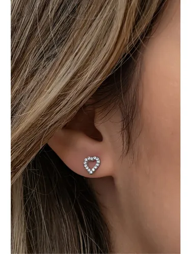 Damen Ohrstecker – 925er Silber, Rhodiniert, Herz mit Zirkonia