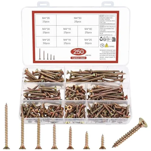 Stück M4 Schrauben Set, selbstschneidende Schrauben Set, Trockenbauschrauben, Flachkopf Kreuzschlitzschrauben, Spanplattenschrauben, selbstbohrende Schnellbauschrauben Sortiment 250