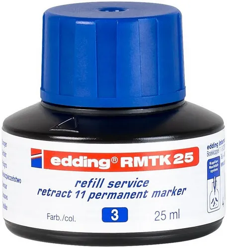 edding RMTK 25 Nachfülltinte für Permanentmarker - Füllfederhalter Nachfülltinte für edding Permanentmarker retract 11, geruchsarm und lichtbeständig, einfaches Nachfüllen dank Kapillarsystem, Inhalt: 25 ml, Farbe: blau.