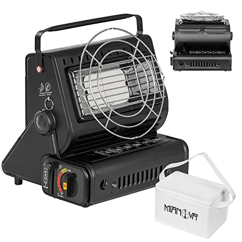 Mianova Keramik Gas Camping Heizung Kocher 90° drehbar 1,3 KW Heizstrahler Gasheizung Campingkocher Gaskocher Notfallkocher ohne Glasflaschen Gaskartuschen