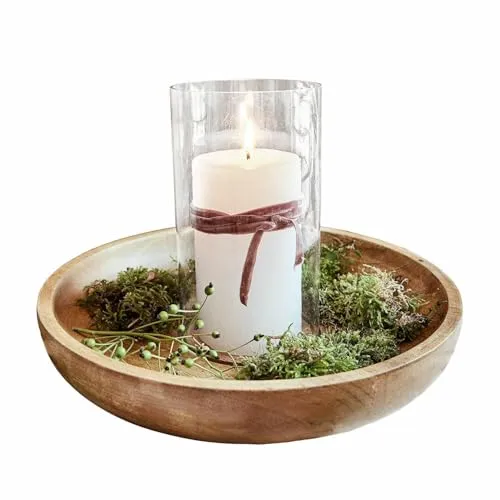 Loberon Kerzentablett Rocio, Individuell zu Dekorieren, Edler Materialmix, Dekoration, Wohn-Accessoire, Mangoholz, Glas, braun