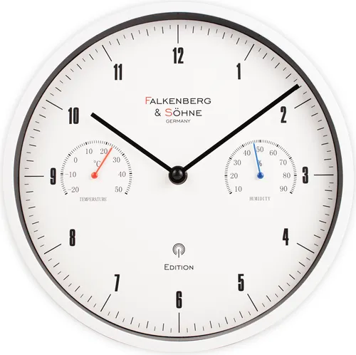 Falkenberg & Söhne Lautlose Funkwanduhr 25 cm mit Thermometer & Hygrometer