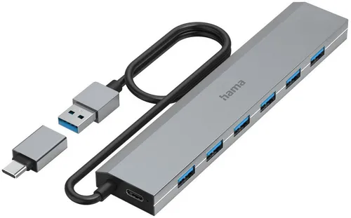 Hama USB-Hub 200137 - 7-fach USB 3.0 Hub mit Metallgehäuse, super schnelle Datenübertragung bis 5 Gbit/s und stabiler Stromversorgung