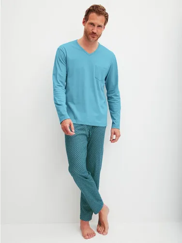 CALIDA Relax Streamline Herren Pyjama, lang aus 100% Baumwolle - Bequemer Herren Pyjama aus 100% Baumwolle in dichter Interlock-Qualität. Atmungsaktiv und temperaturausgleichend für ein angenehmes Schlafklima. Zeitloses Design mit klaren Linien – perfekt für entspannte Nächte.