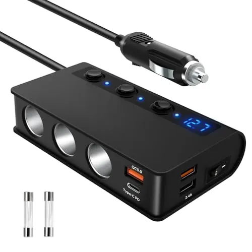 QC 3.0 Auto Ladegerät PD 18W 12V Verteiler 180W KFZ Zigarettenanzünder Adapter 3 Mehrfach Steckdose DC 24V Stecker Splitter mit Schalter 4 USB Anschlüsse für Handy Sitzheizung GPS DashCam Navi