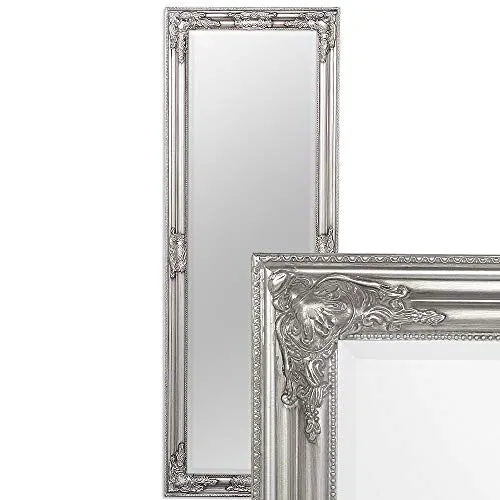 Eleganter Wandspiegel BESSA Silber antik 140x50cm - Dekorativer Wandspiegel im barocken Design mit pompösem Holzrahmen, ideal für stilvolle Wohnräume. Facettenschliff und flexibel im Hoch- oder Querformat montierbar.
