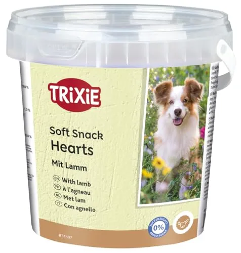 Trixie Soft Snack Happy Hearts 500g Eimer - leckere Belohnungssnacks mit Lamm und Reis, ohne Zuckerzusatz und praktisch im wieder verschließbaren Eimer