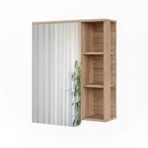 Vicco Badezimmerspiegelschrank Karen, Sonoma/Weiß, 60 x 75 cm - Moderner Spiegelschrank mit viel Stauraum, ideal für eine organisierte und stilvolle Badezimmereinrichtung.