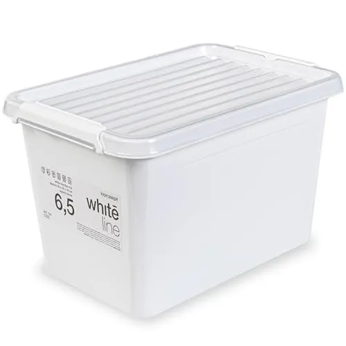 KONZEPT 6,5 L Aufbewahrungsbox mit Deckel und stabilen Clips – Stapelbar, robust & in elegantem Weiß – Ideal für Kleidung, Spielzeug & Lebensmittel