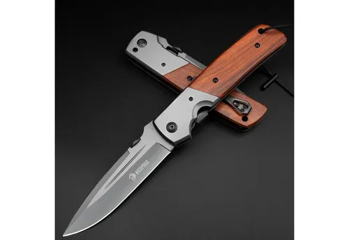 Klappmesser Einhandmesser 28cm mit Holzgriff - Scharfes Taschenmesser für Outdoor-Aktivitäten, ideal für Camping und Freizeit. Langlebig und praktisch im Einsatz.