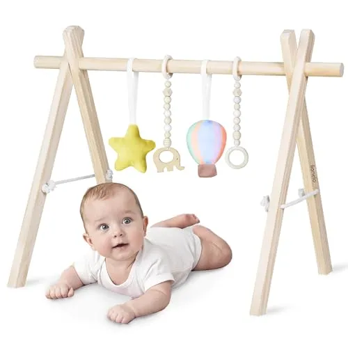 Lionelo Anis Holz Spielbogen für Babys – Faltbares Montessori Spieltrapez - Kompakter Holz-Spielbogen mit abnehmbaren Anhängern für die Förderung von Motorik und Sensorik. Einfach aufzubauen und ideal für Zuhause oder unterwegs. Sicheres Material für unbeschwertes Spielen.