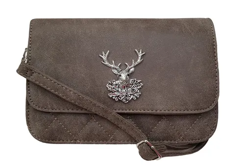Moschen-Bayern Trachtentasche - Umhängetasche in Rehbraun mit verstellbarem Schulterriemen und elegantem Metall-Hirsch, ideal für Trachten-Outfits und besondere Anlässe.