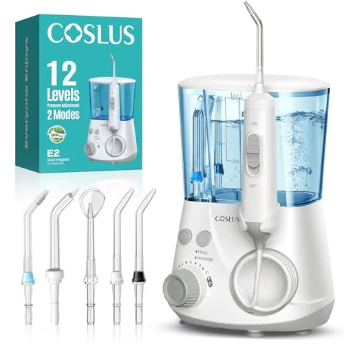 COSLUS Munddusche Elektrisch Professional – 600ml, 2 Modi & 12 Druckstufen für optimale Mundpflege