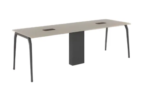 Stilvoller grauer Konferenztisch aus Holz - Moderner Konferenztisch mit Kabelauslass, ideal für Meetings. Maße: 200 x 90 x 73 cm, gefertigt aus Holz und Edelstahl, sorgt für eine elegante Atmosphäre im Arbeitszimmer.