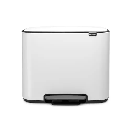 Brabantia Abfalleimer BO Treteimer, Weiß - Haushaltszubehör mit 11 + 23 L Volumen, ideal für eine saubere Küche und müheloses Entsorgen dank praktischem Treteimer-Design.