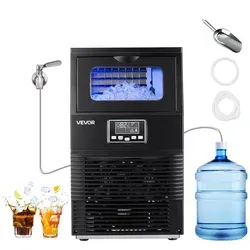 VEVOR kommerzielle Eismaschine Eiswürfelmaschine 41 kg/Tag mit 5 kg Speicher, freistehender und Desktop Eiswürfelbereiter aus Edelstahl mit LED-Anzeige & Selbstreinigung für Hausbar und Restaurant