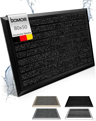 bomoe Fußmatte Außen 50x80 cm – Rutschfest und Rostfrei - Robuste Aluminium-Fußmatte für Innen und Außen, rutschfest mit Gummistreifen und wetterfest. Ideal für den täglichen Gebrauch, um Schmutz fernzuhalten und einfach zu reinigen.