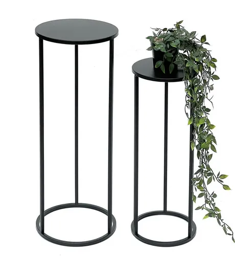 DanDiBo Blumenhocker Metall Schwarz Rund 2er Set - Stylisches Blumenhocker Set aus stabilem Metall, ideal für Pflanzen oder als Beistelltisch in Wohnzimmer, Küche und auf dem Balkon. Fertig montiert und sofort einsatzbereit!