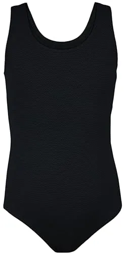 Aquarti Mädchen Badeanzug mit Ringerrücken schwarz 152 - Kinder-Bademode, stilvoller Badeanzug mit Ringerrücken und Jacquard Punkten für optimalen Komfort und Bewegungsfreiheit im Wasser.