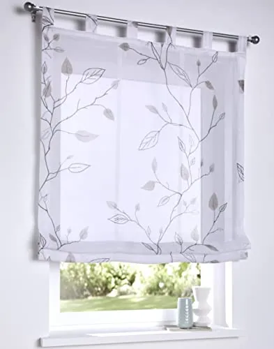 Raffrollo Schlaufenrollo Bonnie - Weiß, Transparent, Grau Bedruckt - Moderne Raffgardine, lichtfilternd und halbtransparent, ideal für jedes Zimmer. Mit 3 Schlaufen zur einfachen Montage und stufenloser Höheneinstellung.