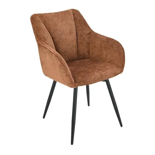 Drehbarer Retro Stuhl AVIGNON in Rost-Braun - Stühle mit drehbarem 360° Design, langlebigem Chenille-Bezug und stylischen schwarzen Metallbeinen für einen modernen Retro-Look.