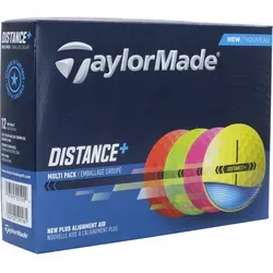 TaylorMade New Distance+ Golfbälle 2025, bunt - Golfbälle mit erweitertem Flight-Noppenmuster und Ausrichtungshilfe für präzise Schläge und mehr Distanz auf dem Platz.