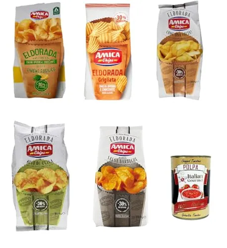 Amica Chips Eldorada Testpaket Salzige Kartoffelchips mit gewelltem Schnitt 5x 130g glutenfreie knusprige Kartoffel chips