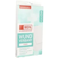 Wepa Wundverband 15 x 8cm Steril - 5 ST - Pflaster zur sterilen Versorgung größerer Wunden, atmungsaktiv und hautfreundlich. Verklebt nicht mit der Wunde und bietet zuverlässigen Halt.