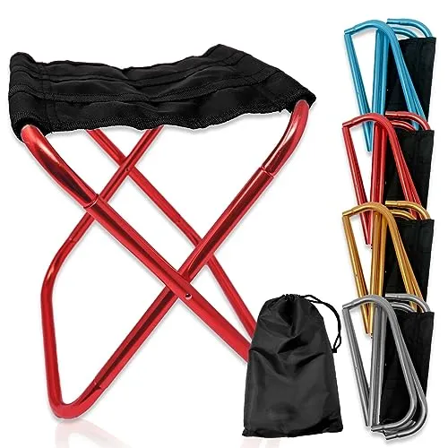 mixed24 Kleiner Aluminium Hocker faltbar inkl. Aufbewahrungstasche Sitzgelegenheit Beinauflage Outdoor Camping Stuhl Falthocker Klapphocker (Rot)