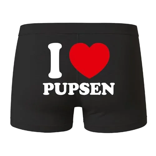 deinshirt Boxershorts Herren Unterhose Männer Unterwäsche I Love Pupsen, Größe:XL, Farbe:schwarz
