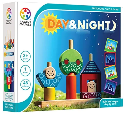 Smart Games Tag & Nacht - Lernspielzeug für Kleinkinder - Gesellschaftsspiel mit 48 Herausforderungen, fördert logisches Denken und motorische Fähigkeiten. Ideal für Kinder ab 3 Jahren, mit bunten Holzblöcken für kreativen Spielspaß.