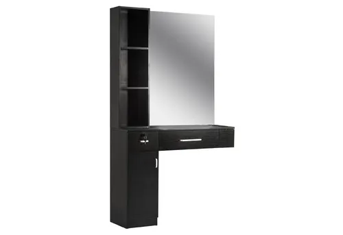 Barberpub Spiegelschrank 3036BK - Friseurplatz mit Spiegel und Schubladen - Spiegelschränke für Friseure, multifunktional mit viel Stauraum und pflegeleichter Oberfläche aus MFC, ideal für moderne Salons.
